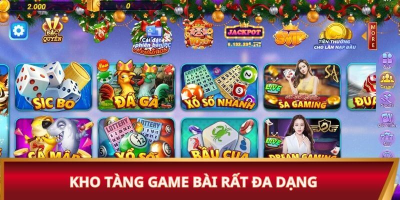 Kho tàng game bài rất đa dạng